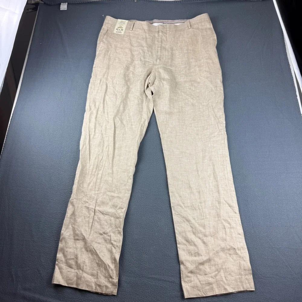 Baird McNutt Pants Men's 40x36 Beige Linen Murano Zac Classic Fit Tall Man NEW